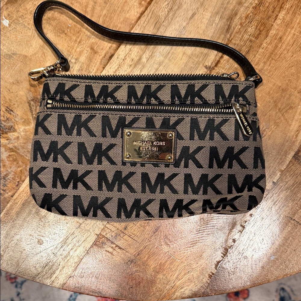 Michael Kors Tan and Black Logo Clutch
